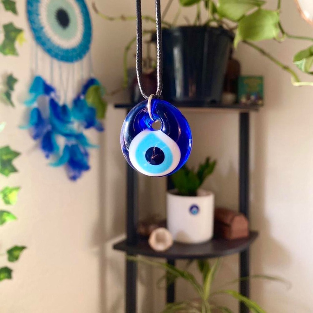 Large glass nazar Evil Eye black string necklace choker